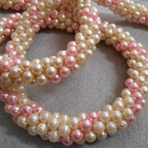 Striped Pearl Beaded Crochet Necklace Jewelry Art